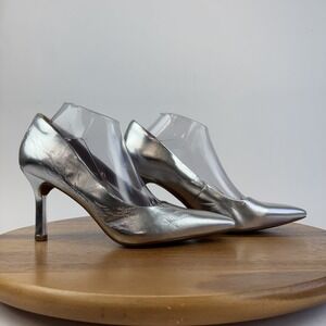 Womens Nordstrom Rack Paigge Silver Faux Leather‎ Comfort Formal Pumps Size 10 M